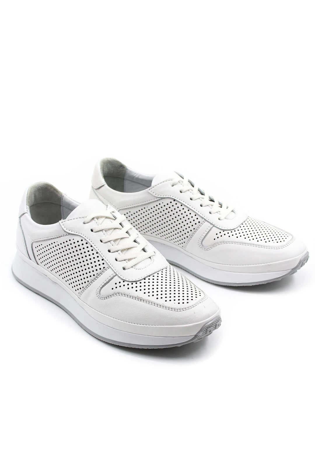 Men's White Perforated Leather Sneakers-Wessi