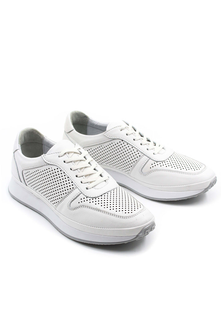 Men's White Perforated Leather Sneakers-Wessi