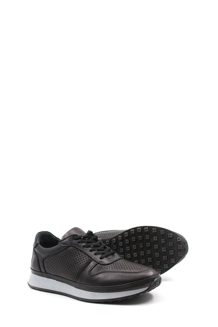 Sneakers da uomo in pelle traforata nera-Wessi