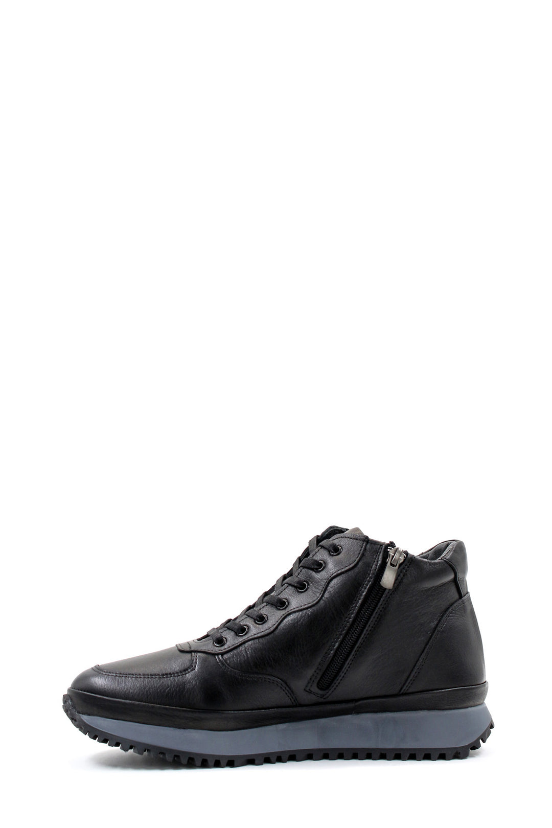 Men's Black Leather High-Top Sneakers with Cushioned Sole and Lace-Up Design - Wessi