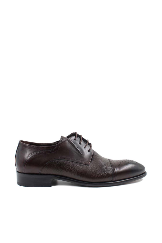 Chaussures Oxford en cuir marron pour hommes avec finition texturée et détails richelieu - Wessi