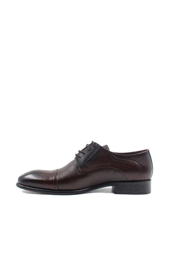 Chaussures Oxford en cuir marron pour hommes avec finition texturée et détails richelieu - Wessi