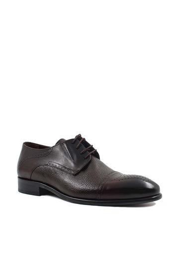 Chaussures Oxford en cuir marron pour hommes avec finition texturée et détails richelieu - Wessi