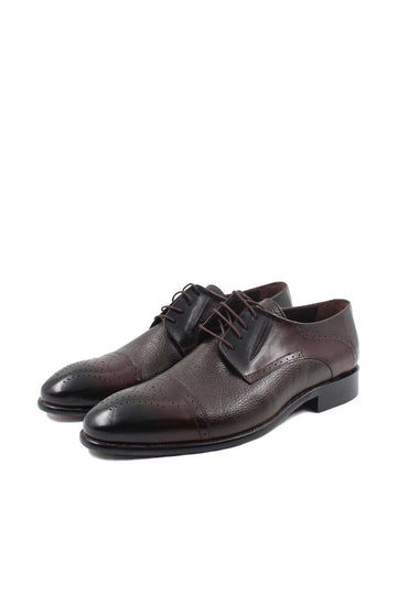 Chaussures Oxford en cuir marron pour hommes avec finition texturée et détails richelieu - Wessi