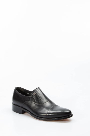 Men's Black Leather Slip-On Shoes with Cap Toe - Wessi