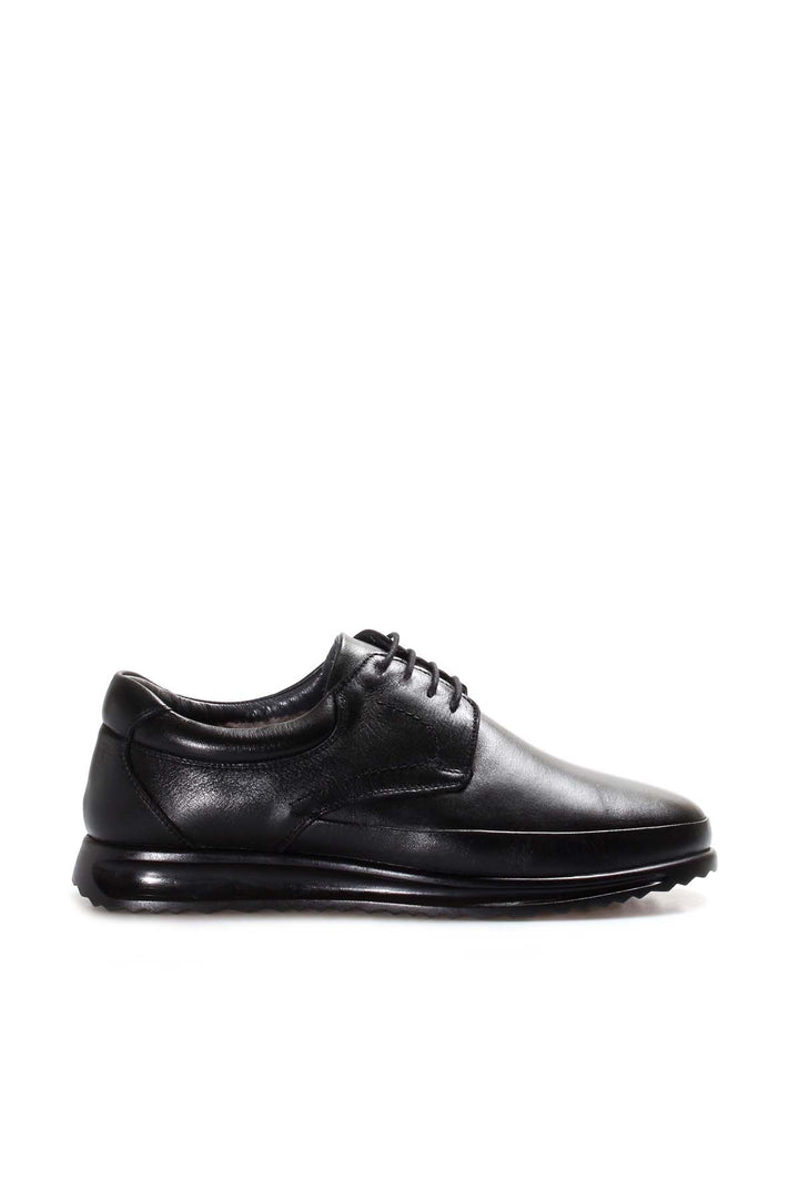 Men's Black Leather Lace-Up Shoes with Fur Lining - Wessi