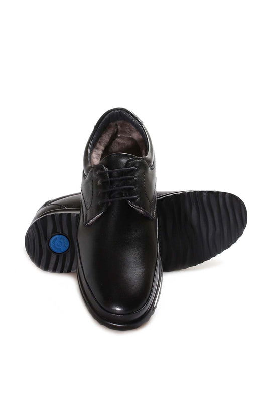 Scarpe Stringate da Uomo in Pelle Nera con Fodera in Pelliccia - Wessi