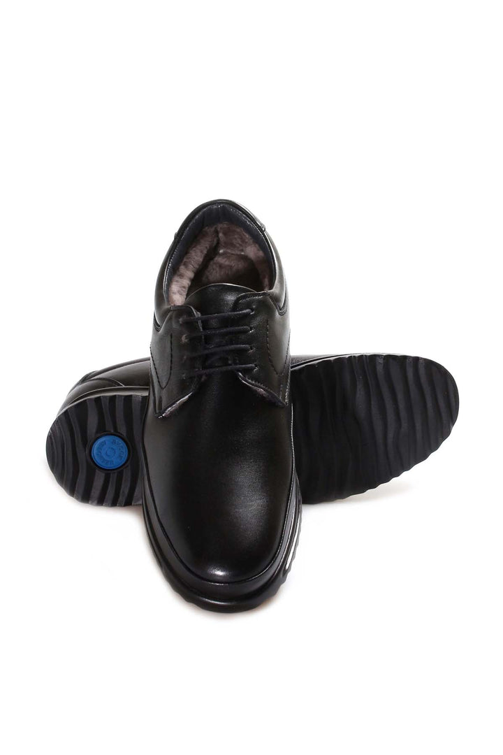 Men's Black Leather Lace-Up Shoes with Fur Lining - Wessi