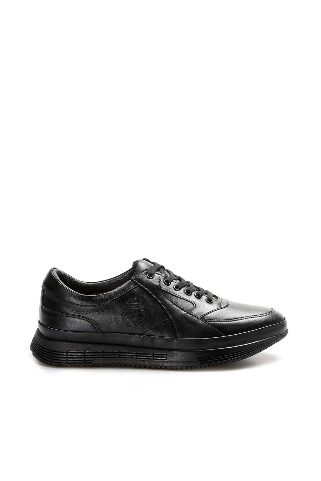 Men's Black Leather Sneakers with Cushioned Sole and Fur Lining - Wessi
