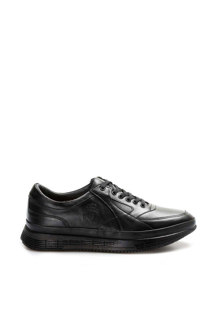 Men's Black Leather Sneakers with Cushioned Sole and Fur Lining - Wessi