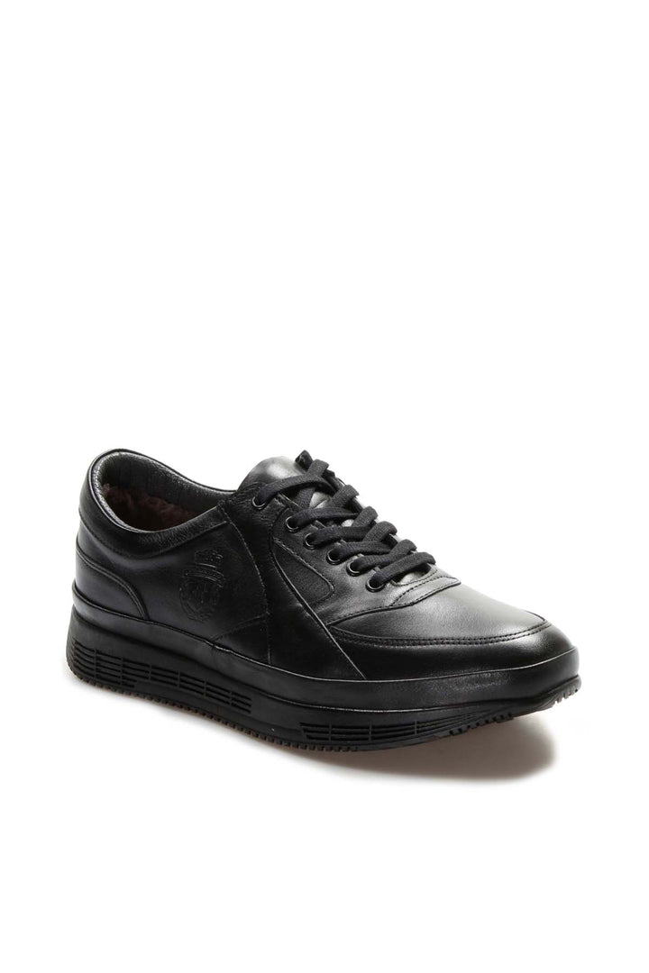 Men's Black Leather Sneakers with Cushioned Sole and Fur Lining - Wessi