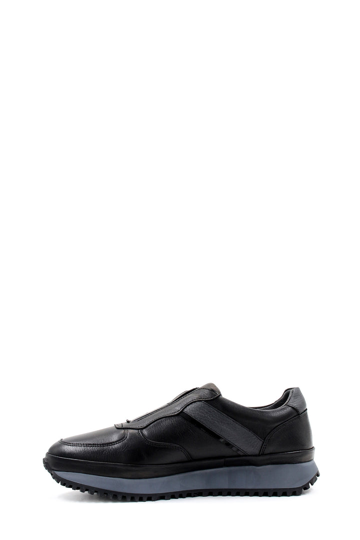 Men's Black Leather Slip-On Sneakers with Fur Lining and Grey Sole - Wessi