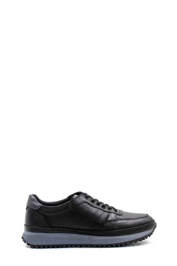 Men's Black Leather Sneakers with Fur Lining and Thick Sole - Wessi