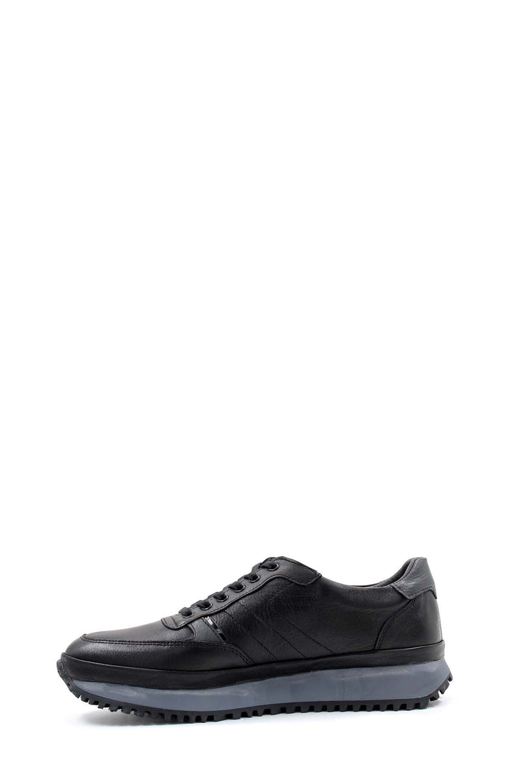 Men's Black Leather Sneakers with Fur Lining and Thick Sole - Wessi