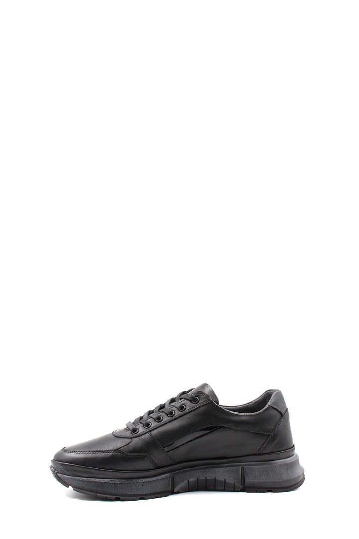 Men's Black Leather Sneakers with Side Zipper and Warm Fur Lining - Wessi