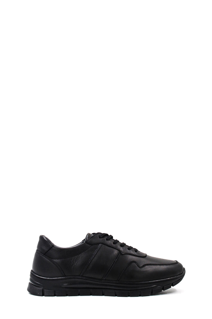 Men's Black Leather Athletic Sneakers-Wessi