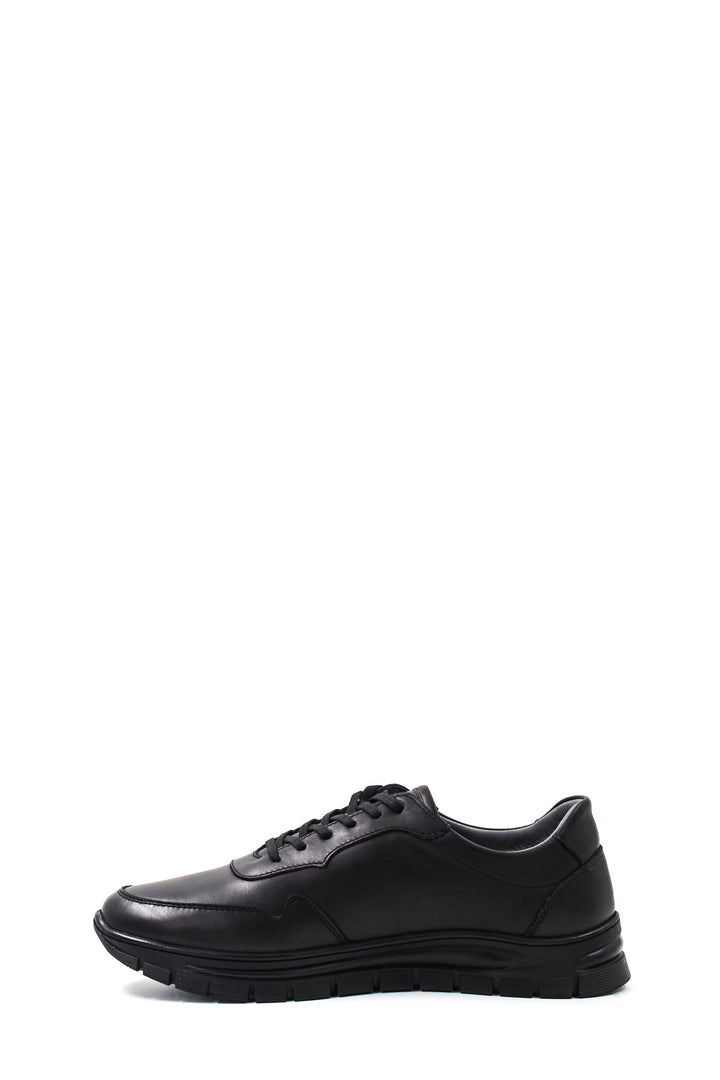 Men's Black Leather Athletic Sneakers-Wessi