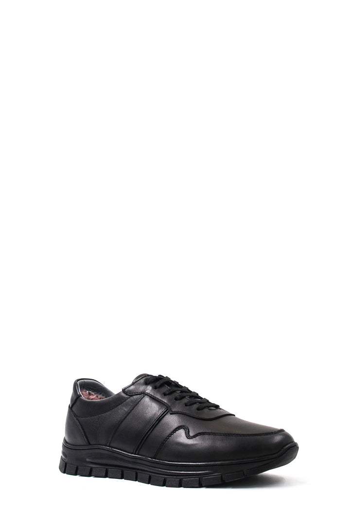 Men's Black Leather Athletic Sneakers-Wessi