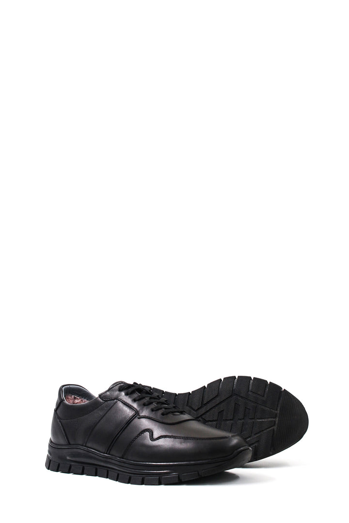 Men's Black Leather Athletic Sneakers-Wessi