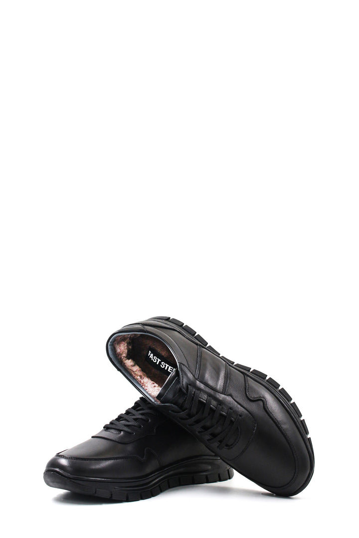 Men's Black Leather Athletic Sneakers-Wessi