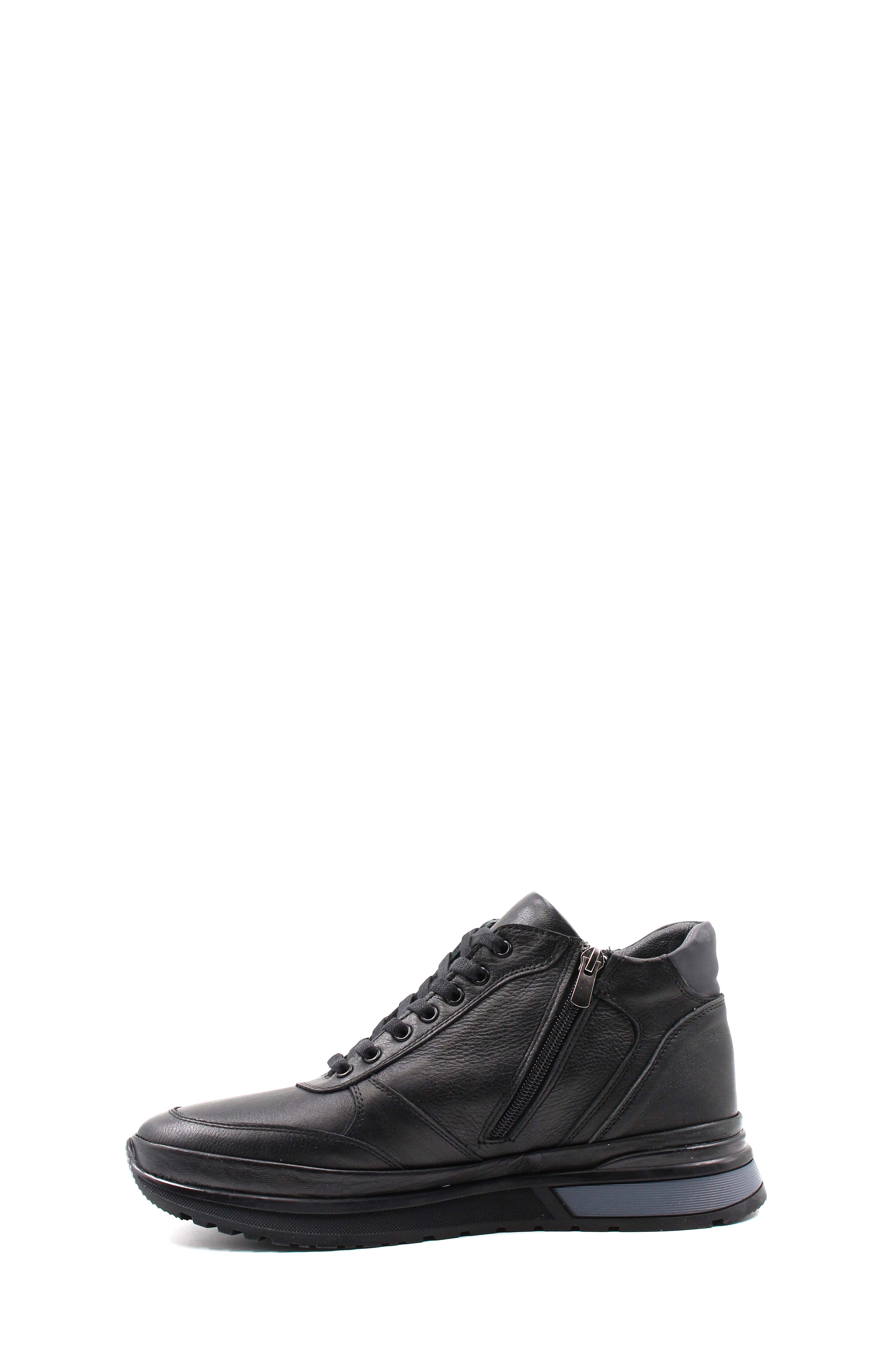 Men's Black Leather High-Top Sneakers with Zip Closure and