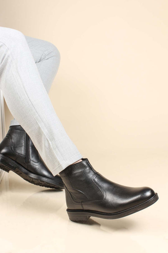 Bottines pour hommes en cuir noir avec fermeture éclair latérale - Wessi