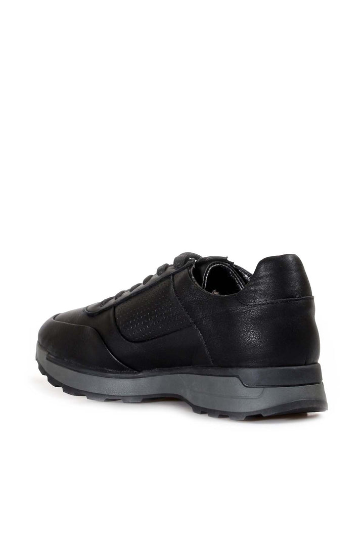 Men's Black Leather Casual Sneakers with Grey Sole and Fur Lining - Wessi