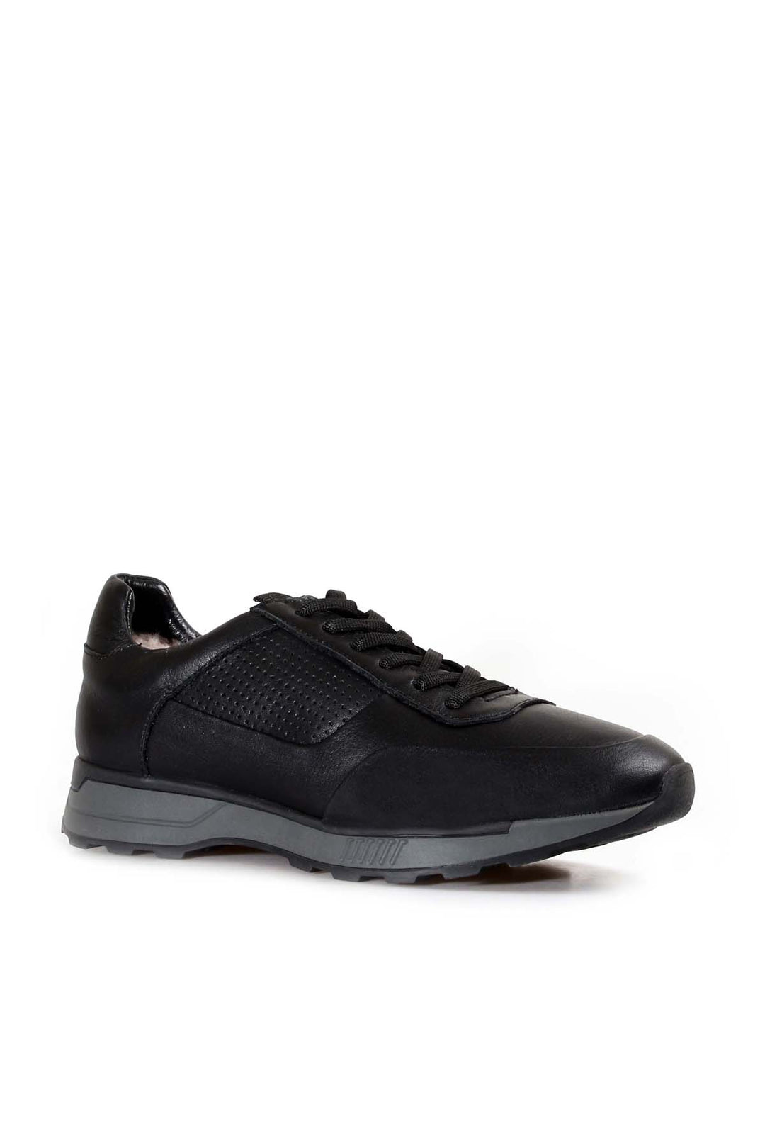Men's Black Leather Casual Sneakers with Grey Sole and Fur Lining - Wessi
