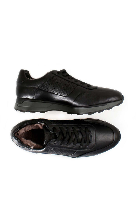 Baskets décontractées en cuir noir pour hommes avec semelle grise et doublure en fourrure - Wessi