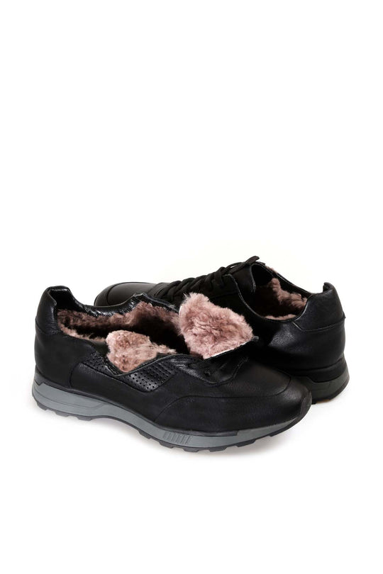 Baskets décontractées en cuir noir pour hommes avec semelle grise et doublure en fourrure - Wessi