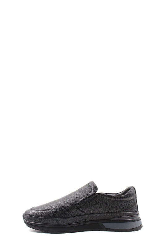 Men's Black Leather Slip-On Shoes with Fur Lining and Chunky Sole - Wessi
