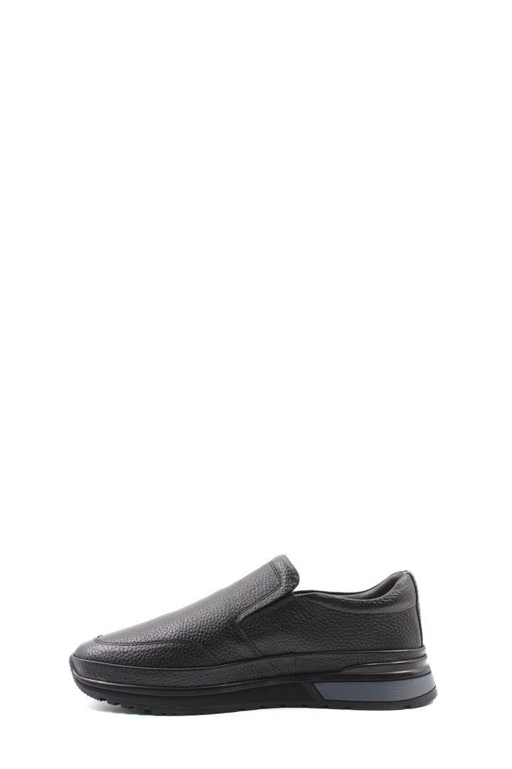 Men's Black Leather Slip-On Shoes with Fur Lining and Chunky Sole - Wessi