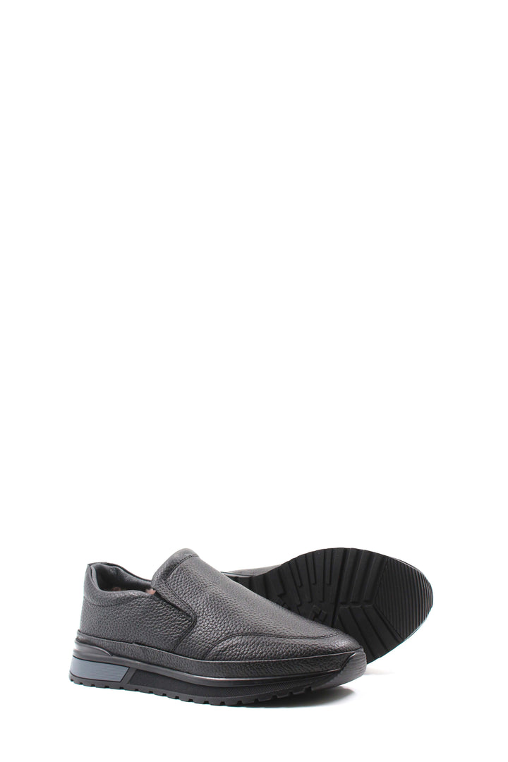 Men's Black Leather Slip-On Shoes with Fur Lining and Chunky Sole - Wessi