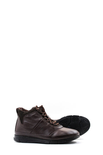 Мужские коричневые кожаные высокие ботинки на мягкой подошве - Wessi