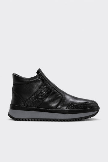 Brown Fur-Lined Leather High-Top Sneakers for Men | Wessi