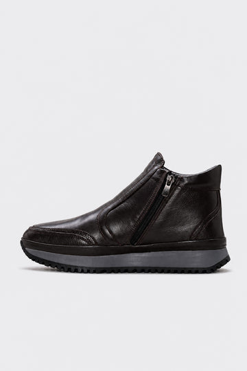 Brown Fur-Lined Leather High-Top Sneakers for Men | Wessi