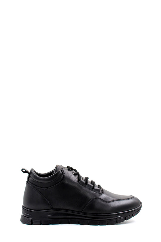 Men's Black High-Top Leather Sneakers with Cushioned Sole - Wessi
