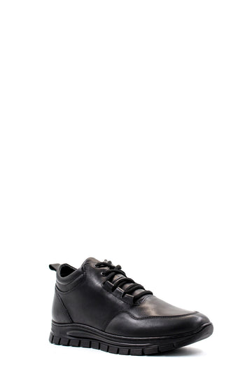 Men's Black High-Top Leather Sneakers with Cushioned Sole - Wessi