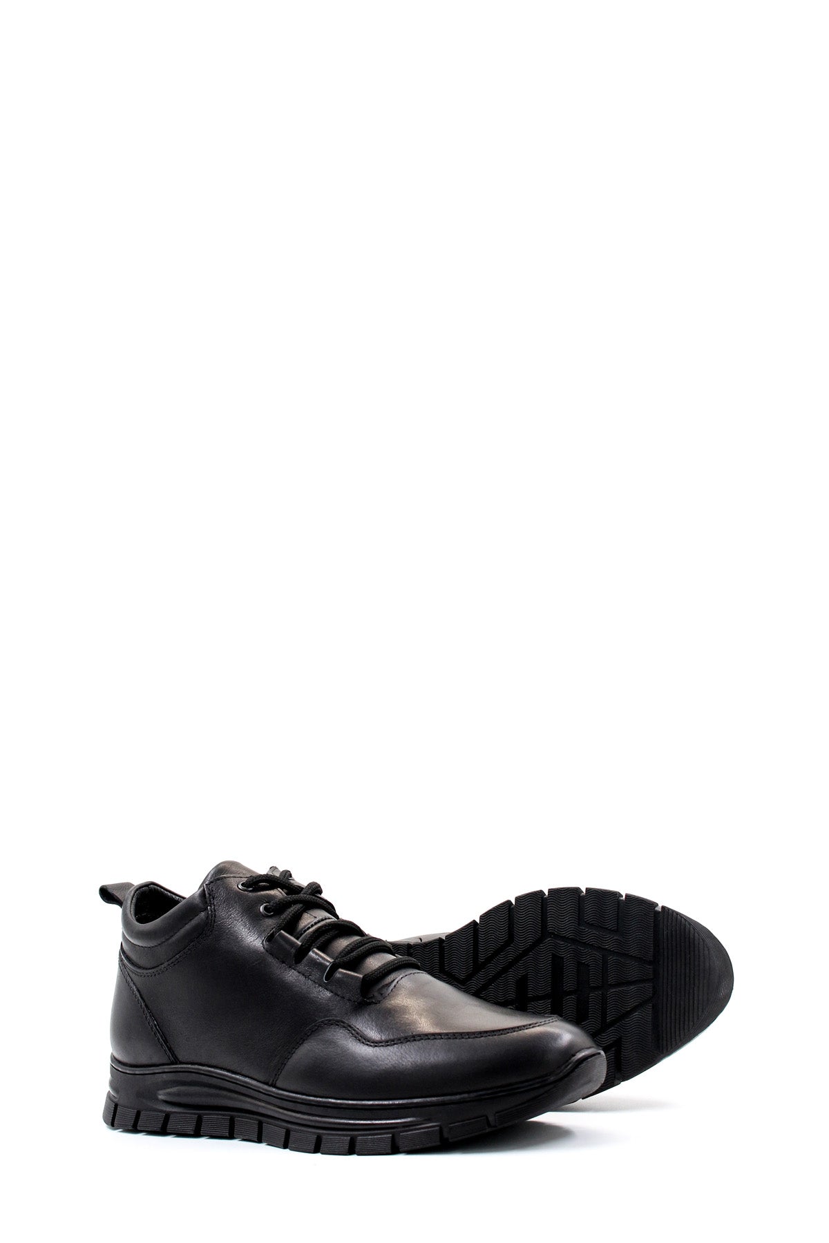 Men's Black High-Top Leather Sneakers with Cushioned Sole