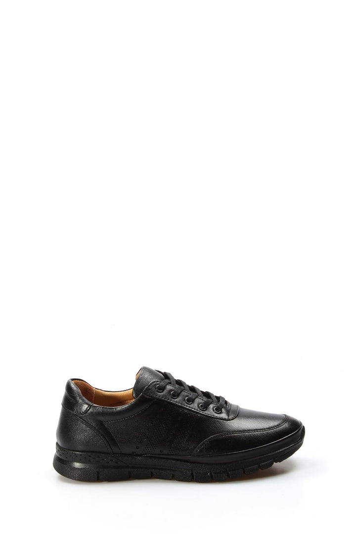 Men's Black Perforated Leather Sneakers with Cushioned Sole - Wessi