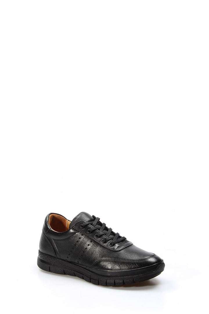 Men's Black Perforated Leather Sneakers with Cushioned Sole - Wessi
