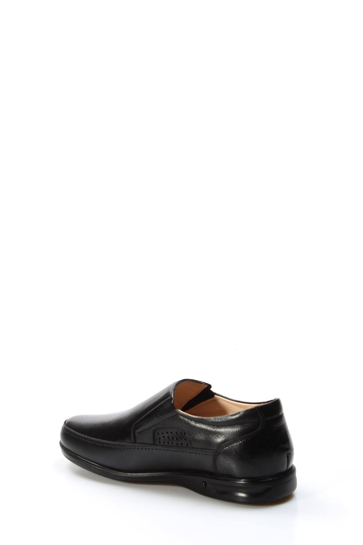 Men's Black Leather Slip-On Loafers with Perforated Detailing - Wessi