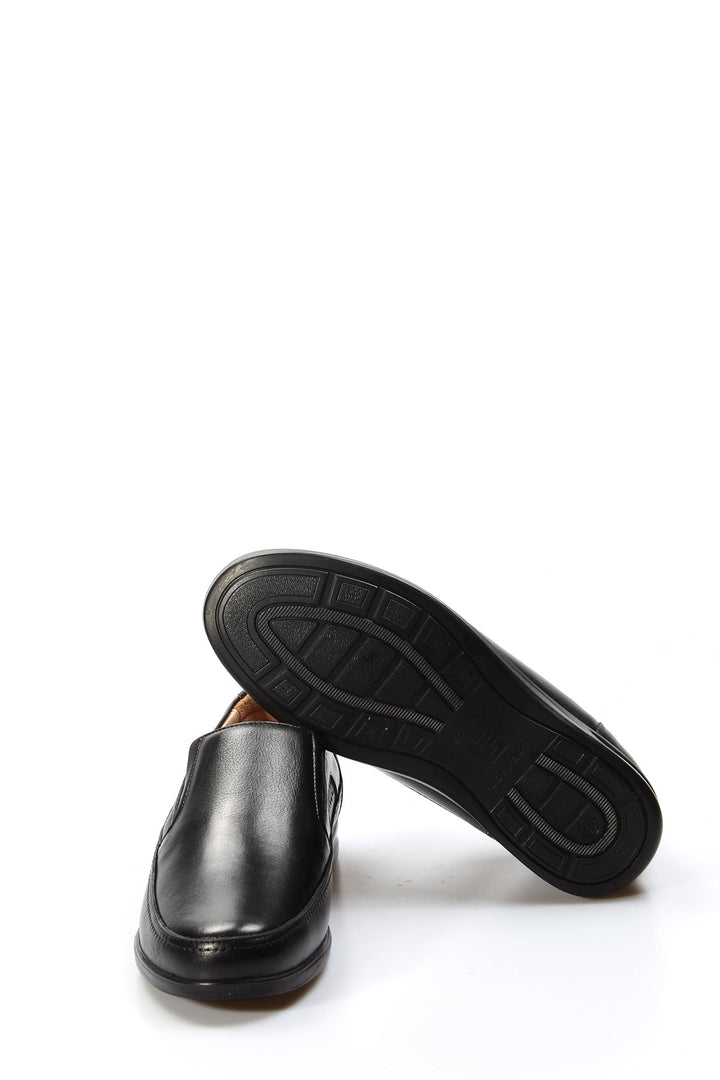 Men's Black Leather Slip-On Loafers with Perforated Detailing - Wessi