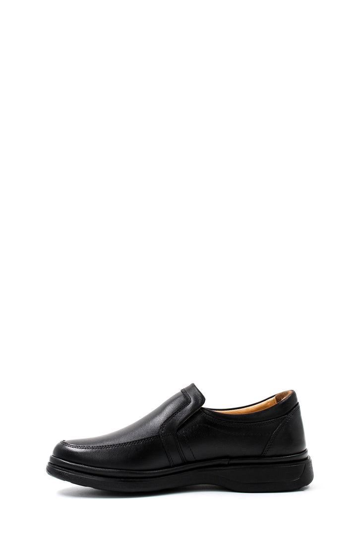 Men's Black Leather Comfort Slip-On Shoes-Wessi