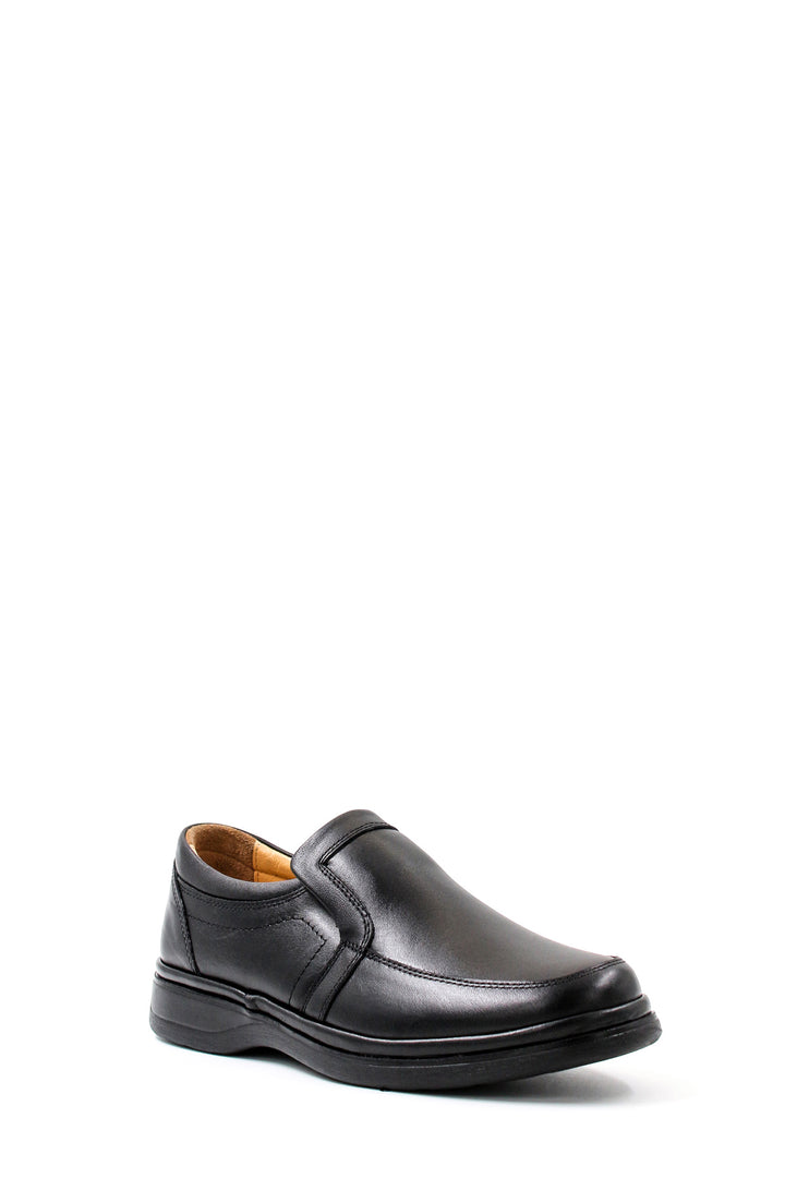 Men's Black Leather Comfort Slip-On Shoes-Wessi
