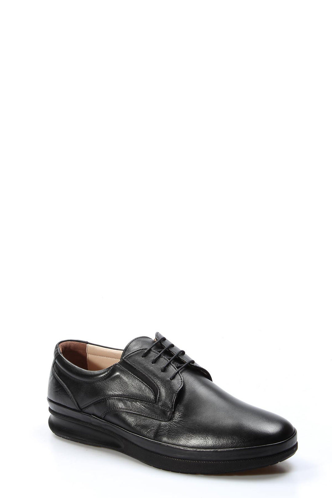 Black Leather Comfort Lace-Up Shoes-Wessi