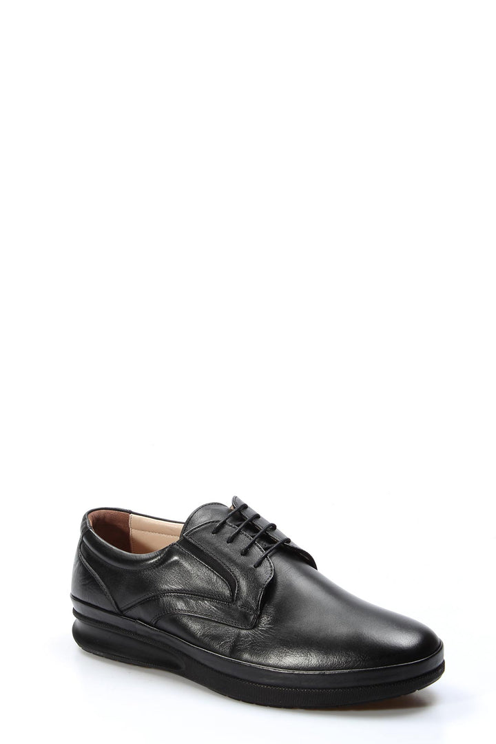 Black Leather Comfort Lace-Up Shoes-Wessi