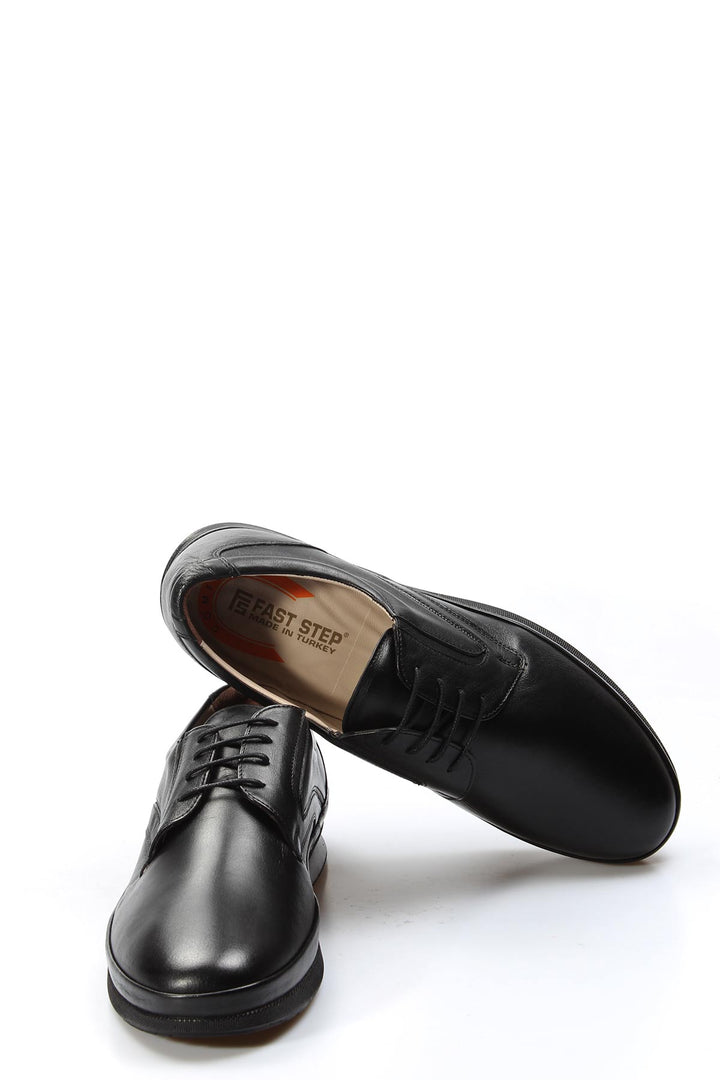 Black Leather Comfort Lace-Up Shoes-Wessi