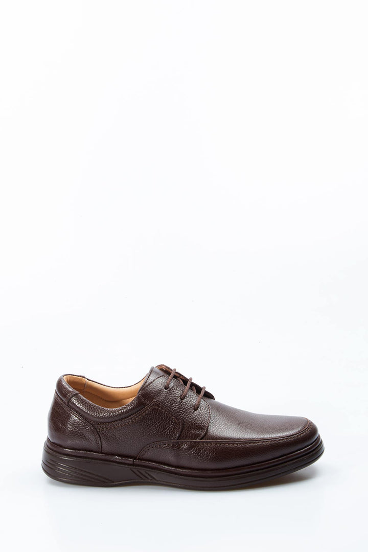 Men's Brown Orthopedic Leather Casual Lace-Up Comfort Shoes - Wessi
