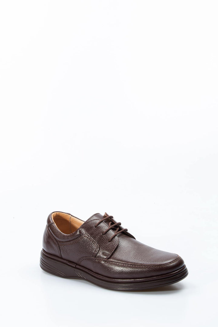 Men's Brown Orthopedic Leather Casual Lace-Up Comfort Shoes - Wessi